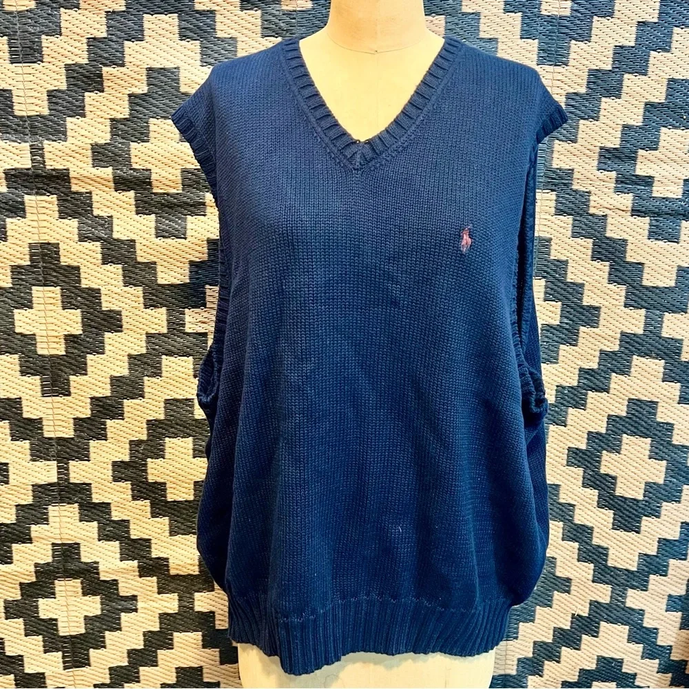VINTAGE Polo Ralph Lauren knit‎ sleeveless sweater vest v neck 100% cotton 90s